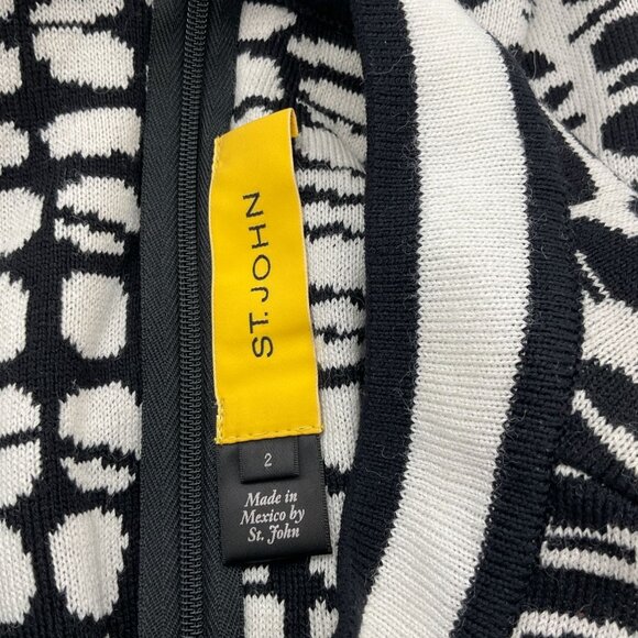 St. John Yellow Label Milano Knit Sleeveless Blk Wh Abstract Print Dress Size 2 - Picture 4 of 7